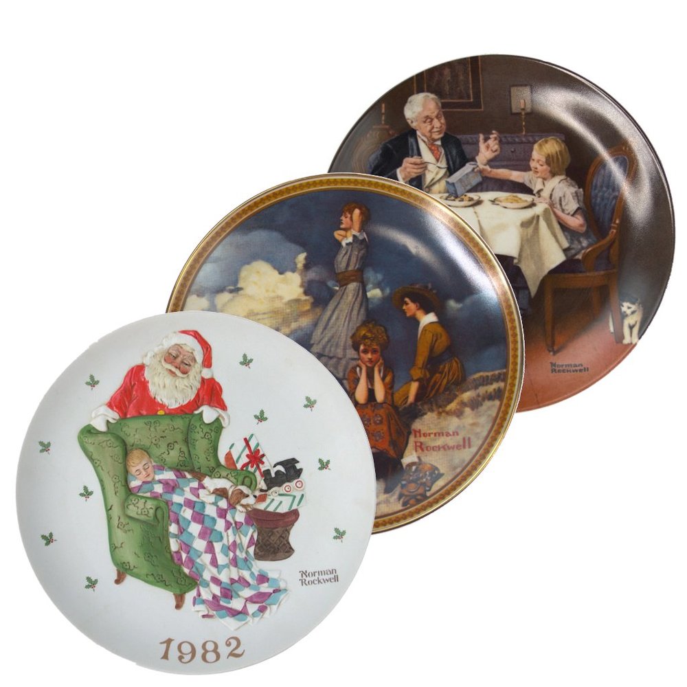 Norman Rockwell Vintage Plates Set of 3 Waiting for Santa Waiting of the Shore